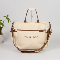 Sac fourre-tout en toile beige-marron bicolore de qualité supérieure avec impression de logo personnalisable, bandoulière amovible, sac à bandoulière pour les courses