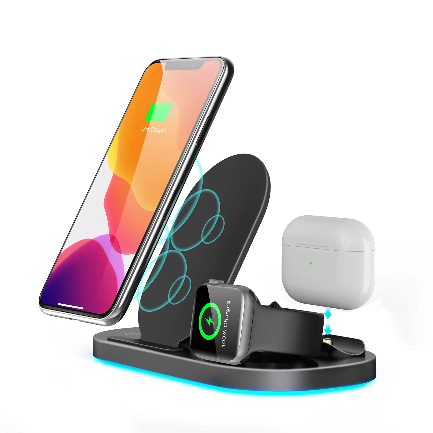 2020 new for iphone for airpod pro for iwatch QI 15W fast wireless charging stand dock fold Station 3 in 1Wireless Charger