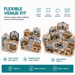 Centre de jeux intérieur Role Play City avec arches, façades de magasins, toboggans et route centrale, conception mini personnalisée, service <span class=keywords><strong>d</strong></span>'installation clé <span class=keywords><strong>en</strong></span> main - Product Image 3