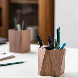 Customizable Hexagonal Walnut Pen Holder Featured Design Wooden Cylinder Desktop storage holders & racks