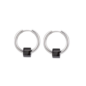 Hoop Earrings <b>Titanium</b> Steel Geometric Black Cube Simple Design For Women Fashion Jewelry - Product Image 5