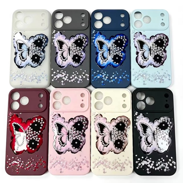 Luxury Diamond Butterfly Phone Case for iPhone 18 17 16 15 14 13 Girly TPU Back Cover for iPhone 12 11 Case