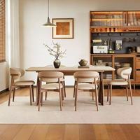 Table à manger en bois massif de style vintage américain avec plateau en travertin, table à manger de style français du milieu du siècle pour la maison