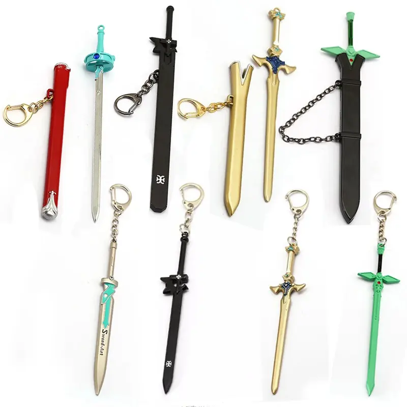حامل ميدالية مفاتيح رجالي, حامل ميدالية مفاتيح رجالي موديل Asuna Kirito ، مشبك معدني ، سلسلة مفاتيح بسيف على الإنترنت