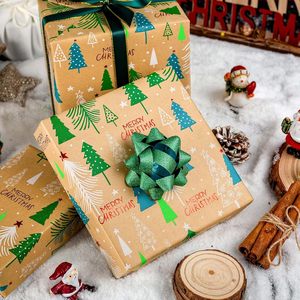 Kraft Christmas Wrapping <b>Paper</b> <b>Roll</b> 17 In X 33 Ft Eco-Friendly Gift <b>Wrap</b> With Green Foil Trees Holiday Packaging <b>Paper</b> - Product Image 4