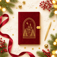 Carnet de notes A5 personnalisé pour Noël, avec couverture rigide en forme d'arche de château doré, reliure cousue, 80 feuilles, finition velours, cadeau d'entreprise