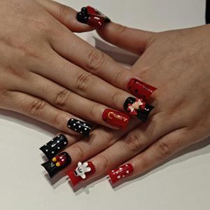 Muhaha – Faux ongles carrés à pression, tendance et de haute qualité, motif <span class=keywords><strong>Mickey</strong></span> rouge, avec clip bec de canard et colle – Matériau PMMA - Product Image 3