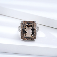 YBO Dainty 925 Sterling Silber Fine Jewelry Natural 20 Karat Rauchquarz Trau ringe für Männer & Frauen Square Cut Diamond