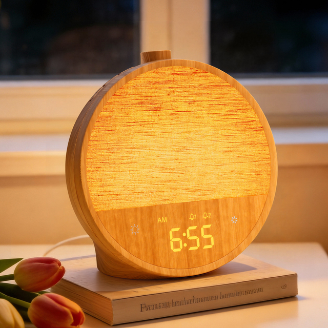 LED Wake Alarm Clock RGB CE ROHS Certified Patent Design Sunrise Simulation 3-Level Brightness 30/60/90 Min Timer for Bedroom