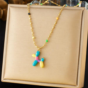Cartoon Balloon Dog Pendant Stainless Steel Necklace Colorful 3D Charm Gift Jewelry - Product Image 5