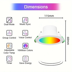 Moderna Lámpara LED de Techo de 10W con wifi, zigbee, aluminio, compatible con <span class=keywords><strong>Alexa</strong></span>, 90mm, tricolor, inteligente, con control Tuya para el hogar. - Product Image 5