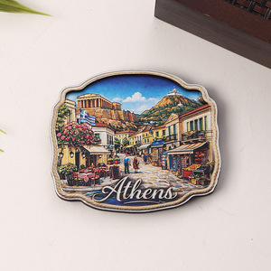 Aimant de réfrigérateur en bois époxy personnalisé, usine OEM ODM, Santorin Athènes Miami Varsovie, souvenir de voyage, autocollant magnétique, livraison rapide - Product Image 6