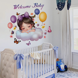 New Design Girl Sleep on <strong>Clouds</strong> Welcome Baby <strong>Sticker</strong> Waterproof 3d Self-adhesive <strong>Wall</strong> <strong>Stickers</strong> for Home Decor - Product Image 1