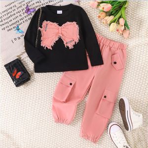 <span class=keywords><strong>Felpa</strong></span> nera con fiocco rosa per <span class=keywords><strong>bambina</strong></span> + <span class=keywords><strong>pantaloni</strong></span> rosa, set carino da 2 pezzi - Product Image 1