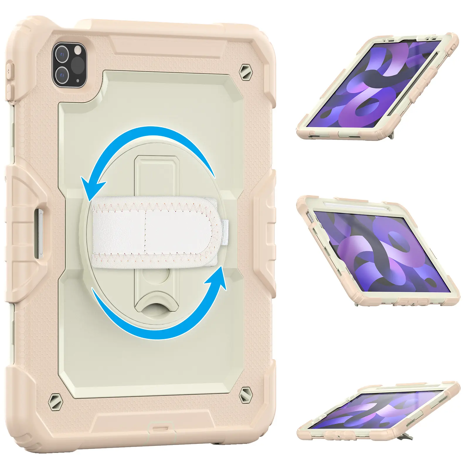 Ipad Mini 4 5 2015 2019 7.9360回転式ヘビーデューティタブレットカバー保護シェル用ハンドストラップアーマーケース