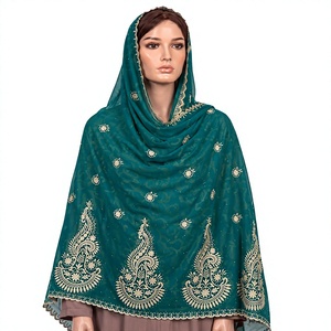 Wholesale Women Chiffon <b>Shawl</b> Paisley Floral Embroidered Rhinestone Lightweight Breathable Scarf OEM ODM Custom - Product Image 1