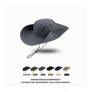 Summer Quick-dry Outdoor Waterproof <b>Sunscreen</b> Sun Hat Fishing Hat Cap Men Boonie Bucket Hats With String - Product Image 4