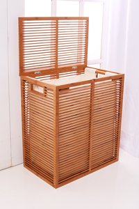 Autoportant D'origine Bambou <span class=keywords><strong>Panier</strong></span> À <span class=keywords><strong>Linge</strong></span> <span class=keywords><strong>Panier</strong></span> 2 Section Amovible Tissu Sac pour Salle De Bains Chambre Avec Couvercle - Product Image 3