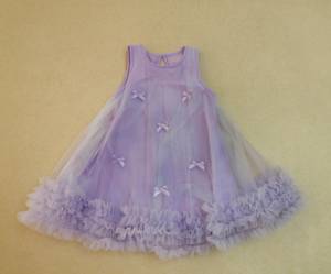 กระโปรงแต่งจีบลายดอกลาเวนเดอร์สไตล์เจ้าหญิงคอกลมลำลองประดับด้วยโบว์เล็กสำหรับเด็กผู้หญิง - Product Image 2