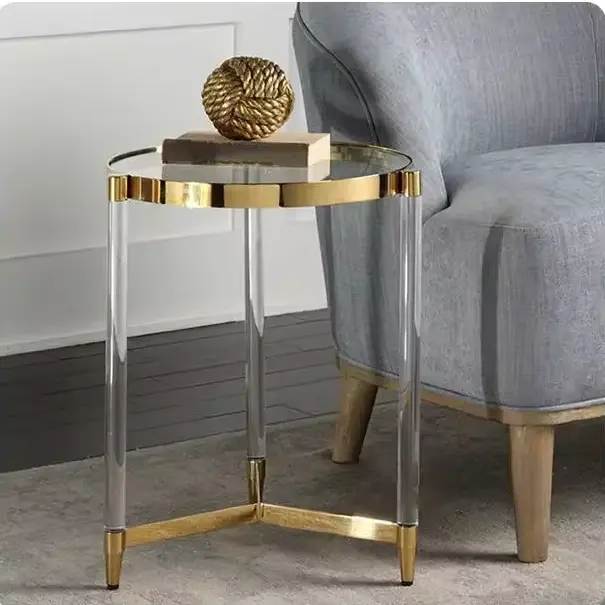 Set meja kopi bulat mewah Modern, untuk ruang tamu, Tempered Glass & Stainless Steel, polesan emas