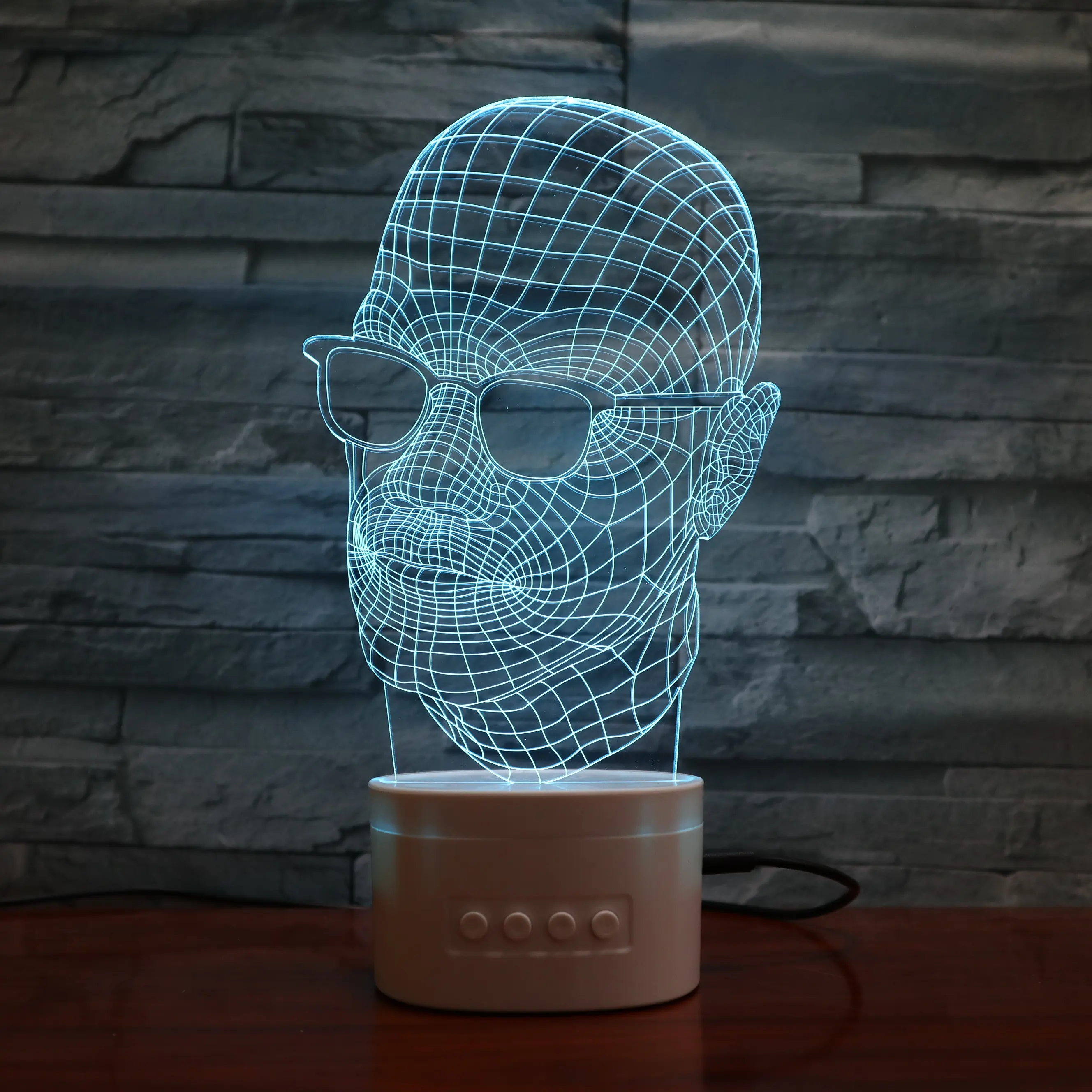 Serin adam gözlük ile LED lamba USB şarj 5 renkler Bluetooth hoparlör taban gece lambası 3D Illusion lamba