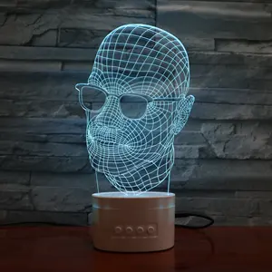 Cool Man with Glasses LED Lamp USB Charge 5 Colors Bluetooth Speaker Base Night Light 3D Illusion Lamp