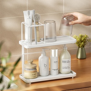 Modern <b>Corner</b> Toothbrush Rack with Tooth Cup and Multifunctional Shelf for Hotel Bathroom Countertop - Product Image 3