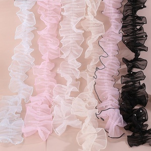 En gros, Fleur en organza froncée perlée de 11 cm, style ballet, en maille ondulée, nouveau matériau, accessoires vestimentaires, motif animalier - Product Image 2