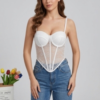 Camisola de Encaje con Lentejuelas, Transparente, sin Mangas, Top Corto, Estilo Urbano, Corsé de Encaje con Lentejuelas para Mujer