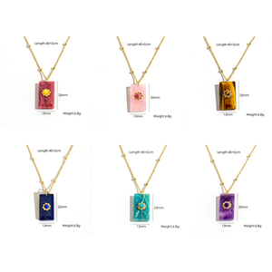 Collar con Colgante Cuadrado de Piedra Natural, Acero Inoxidable, Dijes de Gemas Coloridas en Forma de Estrella, Collares de Moda Y2K, Joyería para Mujer - Product Image 6