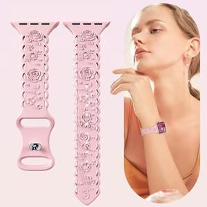 FORWELLENY-Correa de silicona con grabado floral para Apple Watch Ultra2, 49mm, 45, 44, 42, 41, 40mm, 38mm - Product Image 4