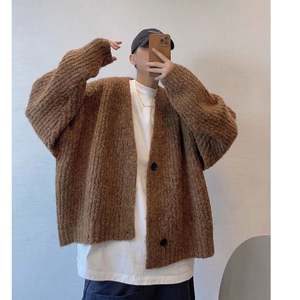 Pull-over décontracté à boutons pour hommes, col en V, manches longues, pull standard en laine, couleur unie, automne - Product Image 4