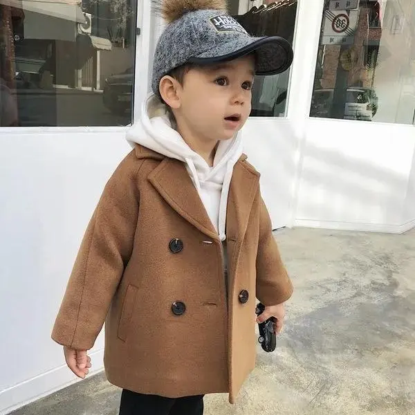Toptan daha fazla renk sonbahar erkek ceket 2-7 yıl çocuk moda orta uzunlukta yün ceket erkek bebek giysileri ceket üreticisi