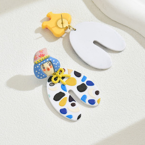 Boucles d'oreilles à l'effigie de personnages de dessins animés, incrustation en acétate, clous en acier inoxydable pour femmes, bijoux à la mode EH4756-3 - Product Image 3