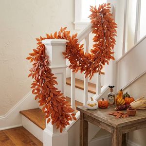 Guirlande de feuilles d'eucalyptus artificielles en soie pour décoration d'automne, Thanksgiving, décoration intérieure, cheminée et manteau de cheminée - Product Image 2