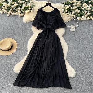 Abito da donna alla moda con cappa e cintura in chiffon - Product Image 6