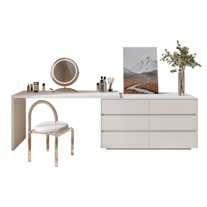 Table de maquillage moderne et minimaliste pour chambre à coucher, Design en bois massif avec fonction de rangement coiffeuse rétractable - Product Image 6