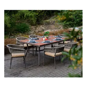 Home Furniture Metal Dining Room Set Outdoor Plastic Wood Dinning Table Set Modern Garden Dining Table With 6 Chairs