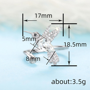 Bague de cocktail élégante en forme de colibri avec zircone cubique bleue sertie de pavés pour femmes, bijoux cadeau T0191 - Product Image 5