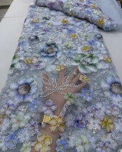 Tela de Encaje Romántica con Flores Primaverales, Encaje Francés Bordado <span class=keywords><strong>a</strong></span> <span class=keywords><strong>Mano</strong></span>, Material de Alta Calidad para Vestidos de Noche - Product Image 6