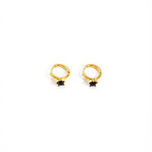 PVD Gold Plated 316L Stainless Steel Hoop <b>Earrings</b> With <b>Black</b> Stone <b>Studs</b> For Women Fashion Jewelry - Product Image 2