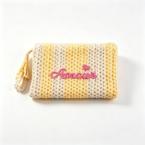 Pochette zippée au crochet personnalisée, porte-monnaie tricoté, trousse de maquillage tissée à la main, petite pochette de rangement en tissu - Product Image 3