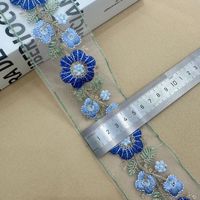 Ruban en organza brodé floral, dentelle transparente à fleurs bleues, détails brodés au fil doré, accessoires de mode pour femmes