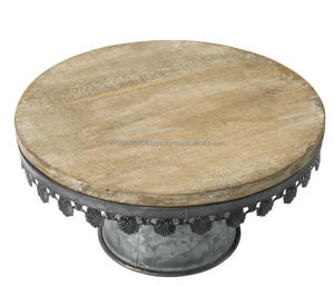 Home Decoration Cake And <b>Sweet</b> Serving Stand With Top Wooden Platter And Galvanized Base For <b>Christmas</b> Birthday Celebration - Product Image 4
