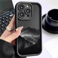 Étui de protection antichoc en TPU pour iPhone 12 13 14 15 16 17 18 Pro Max, motif photo de montagne, style objectif d'appareil photo