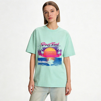 T-shirts pour femmes pour l'été avec motif de coucher de soleil sur la plage et texte Duet Fon pour un style décontracté