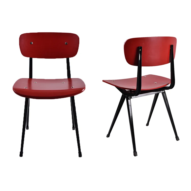 Промышленный винтажный деревянный обеденный стул с металлической рамой, садовый стул с спинкой