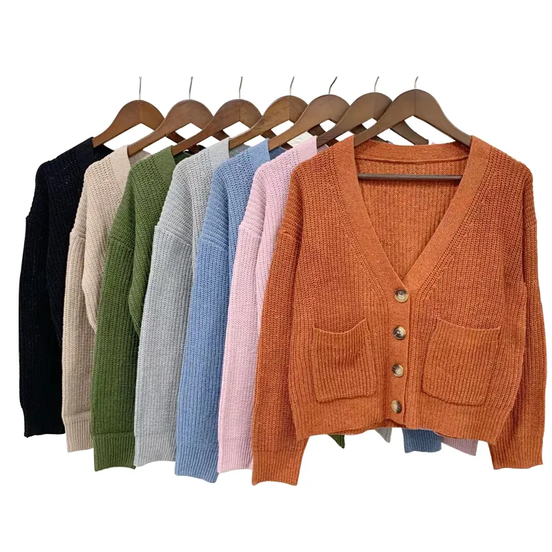 Autumn Winter Women's Cardigan Korean Style The Retro Solid Color V-neck Knitted Cardigan Loose Short Twist Sweater Coats