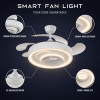 Ventilateur de plafond rétractable intelligent de 42 pouces avec éclairage décoratif, haut-parleur, télécommande et compatibilité Alexa, ventilateurs de plafond à intensité variable