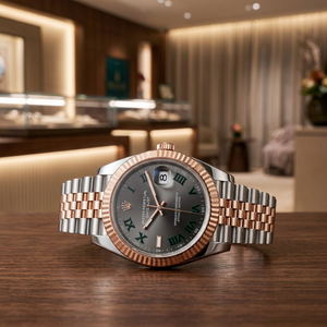 Montre personnalisée avec logo Hercules, mouvement Seiko NH35, modèle Wimbledon Dayjusts, bracelet Jubilee gris argenté rose, en acier inoxydable, analogique, avec breloque. - Product Image 3